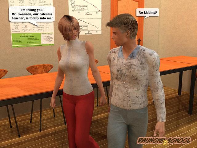 Raunchy School 3D - Guy Spies On Hot Coed Nailed By Horny Male Teachers